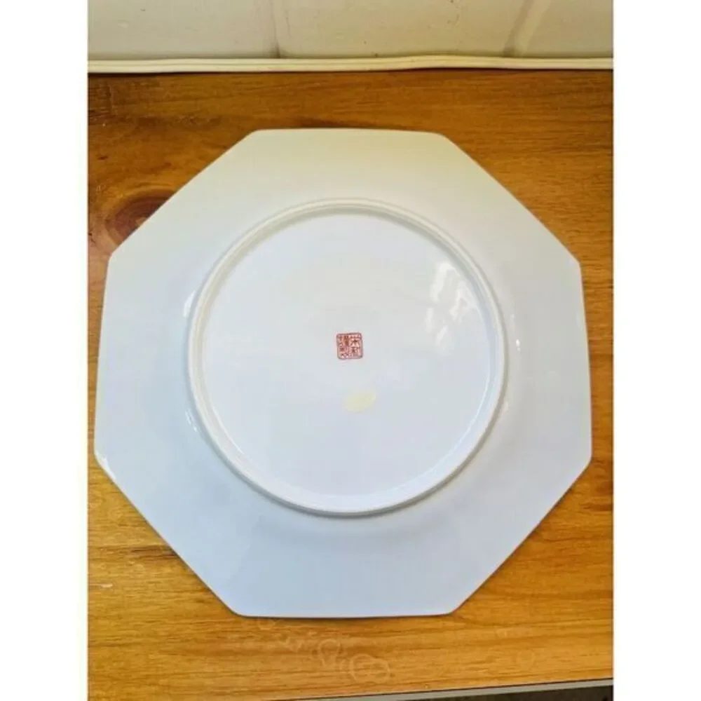 Vintage Octagon‎ Green Dinner Plate Peonies Bird AA Importing Co Made In Japan